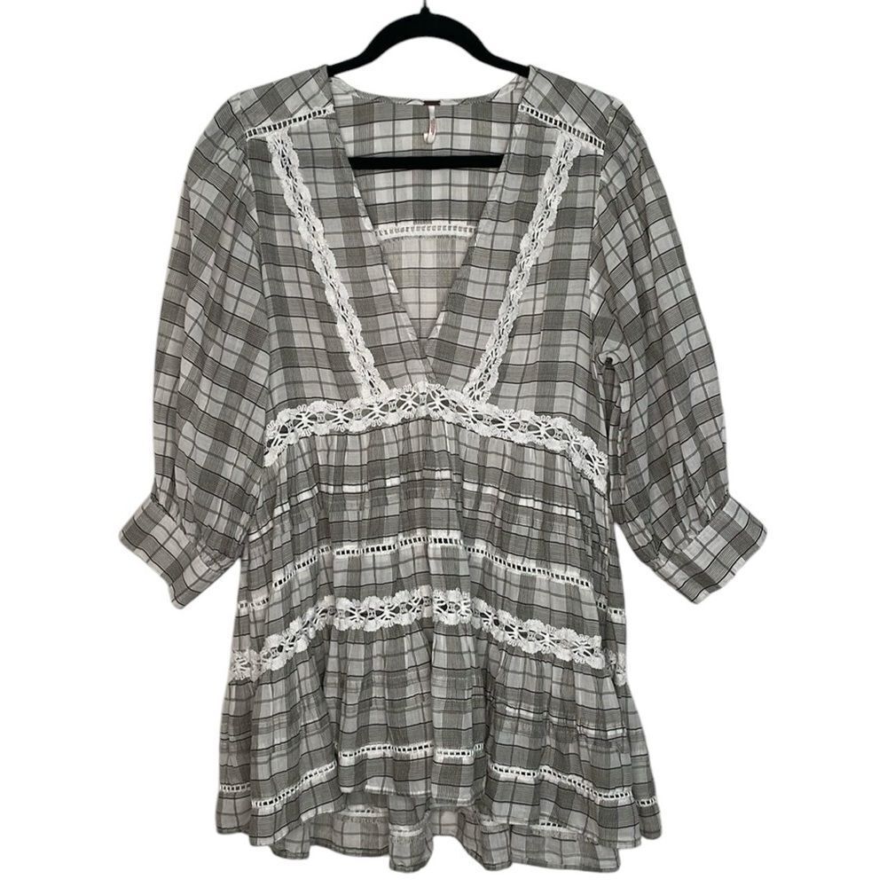 Free People Time Out Oversized Plaid Lace Tunic - Picture 4 of 11